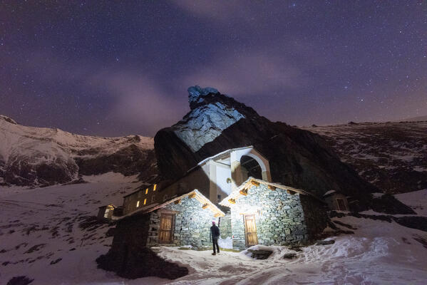 San Besso in the night, Campiglia Valley, Valle Soana, Gran Paradiso National Park, Piedmont, Province of Turin, Italian alps, Italy