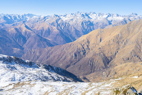 Valle Soana and the mountains of piedmont s side of Gran Paradiso National Park seen from Verzel, Valle Sacra, Piedmont, province of Turin, Italian alps, Italy