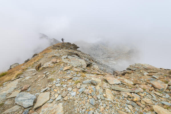 Alpinist on Corno Vitello, Gressoney Valley, Valle d Aosta, Italian alps, Italy