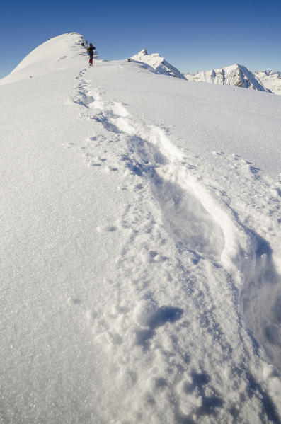 Footprints in the snow (Ayas valley, Aosta Valley, Italian alps, Italy)