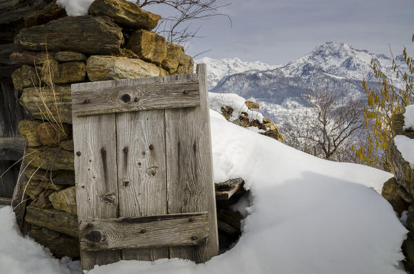 The door of an ancient house (Gressoney Valley, Aosta Valley, Italian alps)