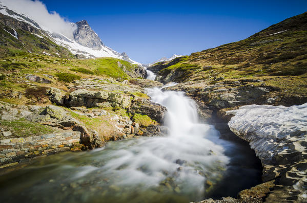 Waterfall in San Grato Valley, Valgrisenche, Aosta Valley, Italy, Italian alps