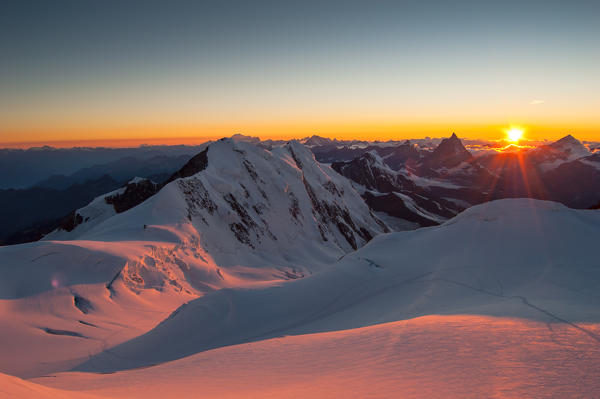 Sunset on the Lyskamm's north face; (Monte Rosa massif, Aosta valley, Italy)