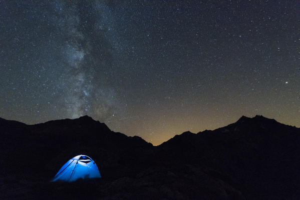 Nightscape in Belle Combe valley, La Thuile, Aosta Valley, Italy, Italian alps