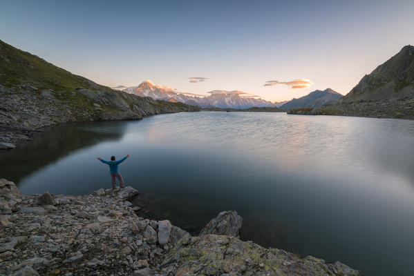 Dawn from Tachuy lake, La Thuile, Aosta Valley, Italy, Italian alps