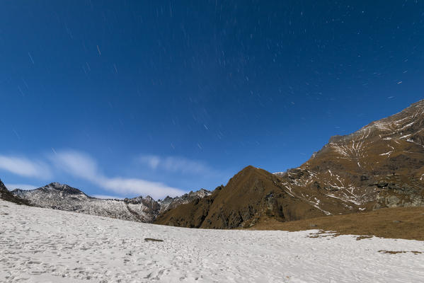 Pian Ciaval and the head of Campiglia Valley in the night, Valle Soana, Gran Paradiso National Park, Piedmont, Italy, Italian alps