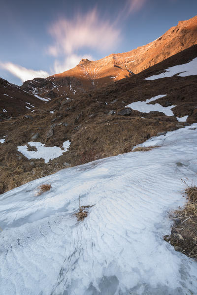 Iced torrent under Rosa dei Banchi, Valle Soana, Gran Paradiso National Park, Piedmont, Italy, Italian alps