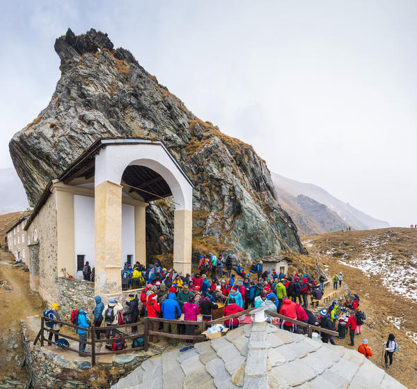 San Besso sanctuary during the winter celebrations, Valle Soana, Gran Paradiso National Park, Piedmont, Italian alps, Italy