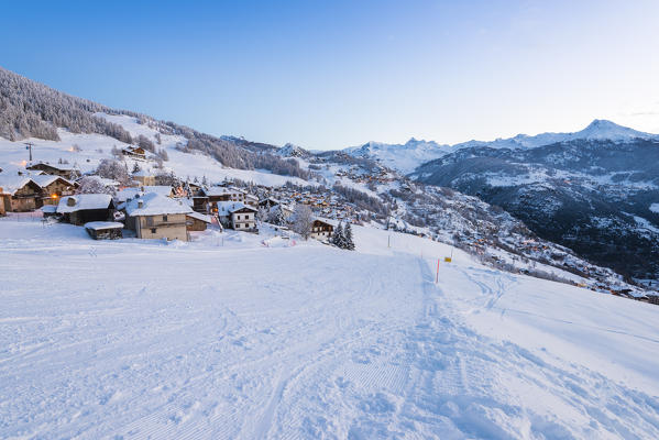 The village of Septumian at dawn, Torgnon, Valtournenche, Aosta Valley, Italian alps, Italy