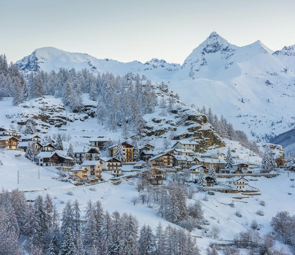 Little village at dawn, Valtournenche, Aosta Valley, Italian alps, Italy