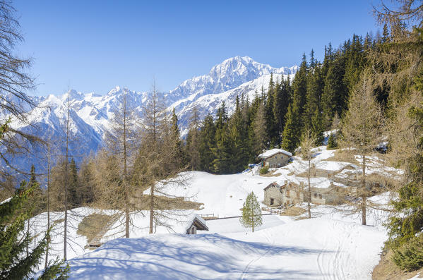 Alpe Arpilles and Mont Blanc, La Salle, Valdigne, Aosta Valley, Italian alps, Italy