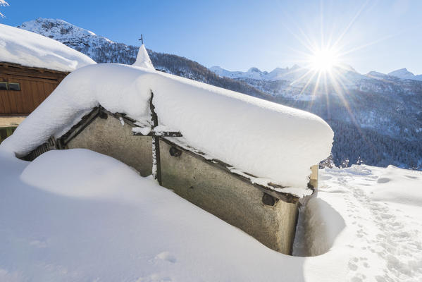 The little church of Fiery, Val d'Ayas, Aosta Valley; Italian alps, Italy