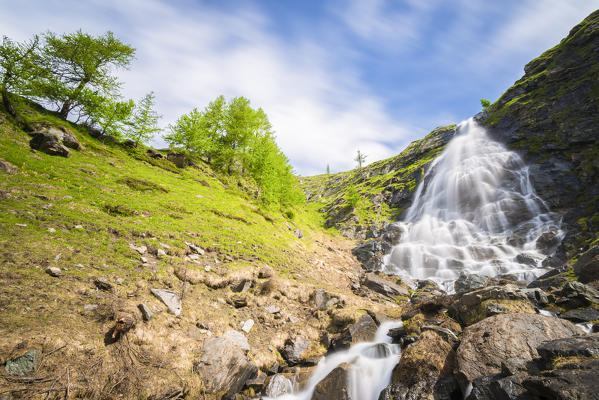 The waterfall of San Besso, Campiglia valley, Valle Soana, Gran Paradiso National Park, Piedmont, Province of Turin, Italian alps, Italy