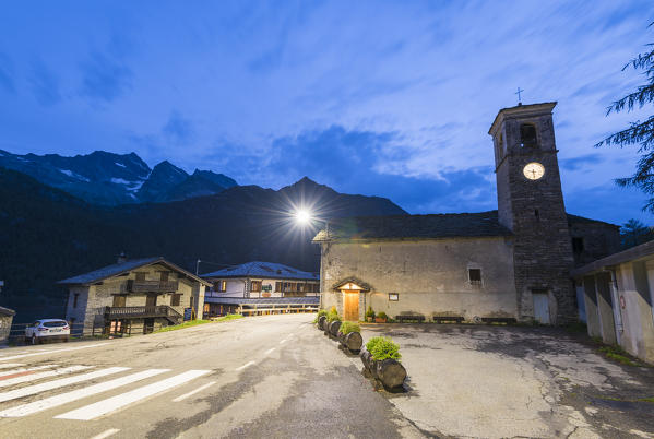 Late evening in hamlet of Ceresole Reale, Valle dell'Orco, Gran Paradiso National Park, Piedmont, Italian alps, Italy