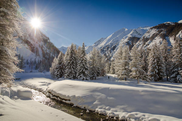 Valnontey in wintertime, Cogne valley, Gran Paradiso National Park, Aosta Valley, Italy, Italian alps