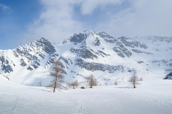 Snowy slopes in Arpy Valley, Valdigne, Aosta valley, Italian alps, Italy