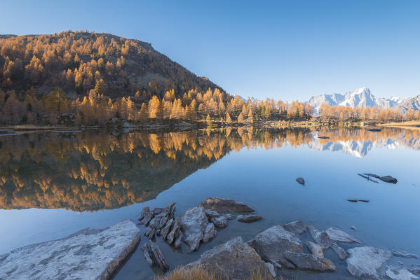 Arpy lake in autumn, Valdigne, Aosta Valley, Italian alps, Italy