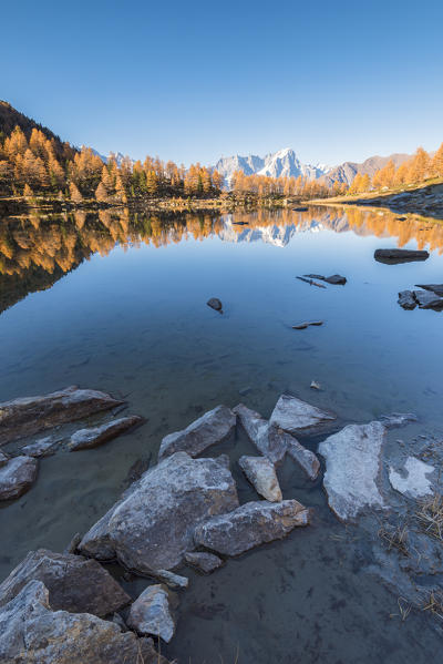 Arpy lake in autumn, Valdigne, Aosta Valley, Italian alps, Italy