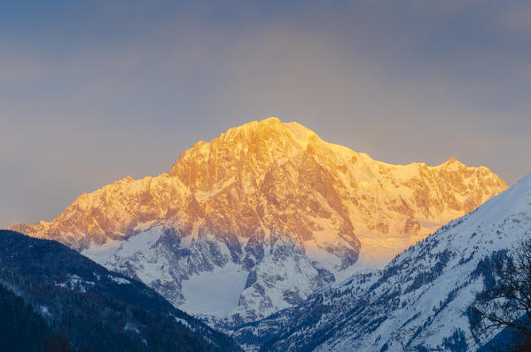 Winter sunrise on Mont Blanc, Morgex, Valdigne, Aosta Valley, Italian alps, Italy