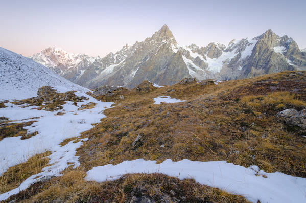 Lights before the sunrise in Malatra Valley, Val Ferret, Aosta Valley, Italian alps, Italy