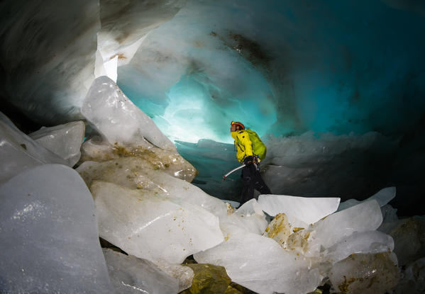 Ice cave, Paradisin glacier, Livigno Valley, Lombardy, Italy
