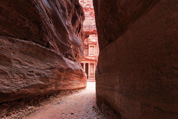The Siq leading up to the Trausury in Petra, Jordan
