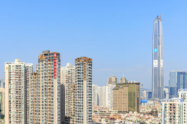 Shenzhen skyline with the KK100, the second tallest building of the city, on background, China