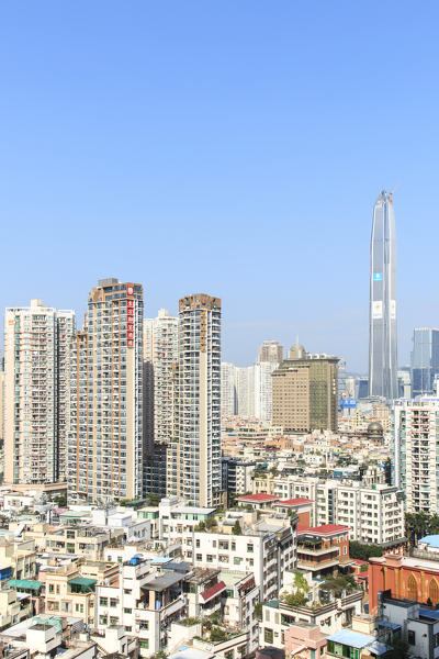 Shenzhen skyline with the KK100, the second tallest building of the city, on background, China