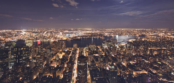 New York at night as seen from the Empire State Building, Unites States of America..