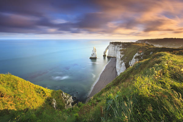 Sunrise over Etretat in Normandy, north France