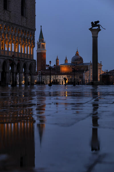 Rainy day in St Mark Square during lockdown. Venice, Veneto, Italy, Europe.