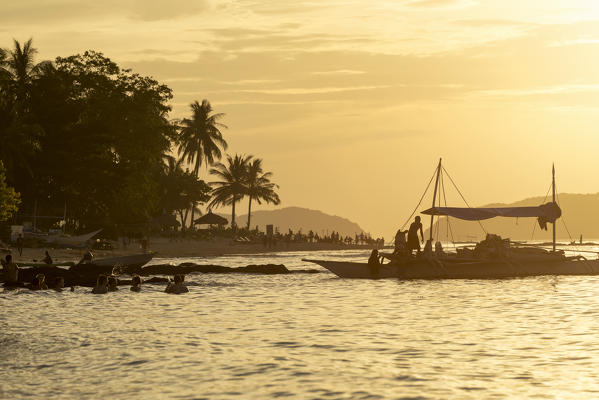 Las Cabanas Beach at sunset, El Nido, Palawan, Philippines