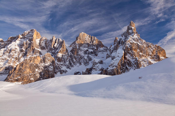 The Pale of San Martino group at a winter day, near Segantini refuge, Trentino Alto-Adige, Dolomites