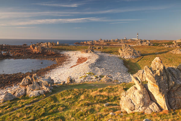 Ouessant island, Brittany, France. The Creach lighthouse, one of the most powerful lighthouses in the world.