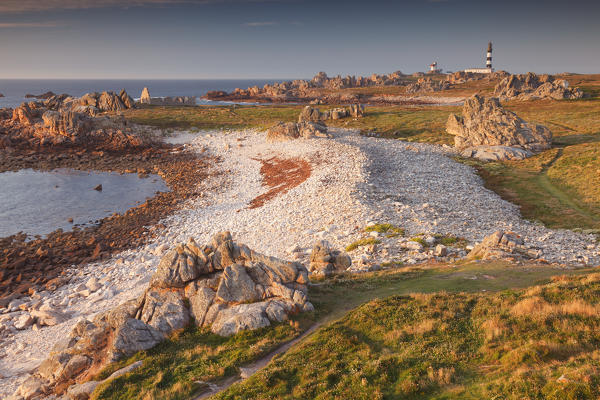 Ouessant island, Brittany, France. The pointe de Pern is the wildest and most spectacular of the island of Ouessant. 
The rocks, shaped by strong winds and winter storms, they have very specific forms.