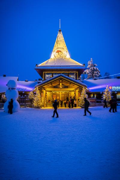 People in front Santa Claus Office, Santa Claus Village, Rovaniemi, Lapland, Finland, Europe.