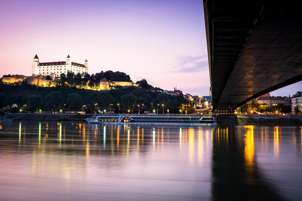 Bratislava, Slovakia, center Europe. The Bratislava Castle from the banks of the Danube river.