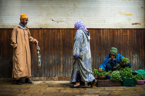 Fes, Morocco, North Africa. Small mint street seller.