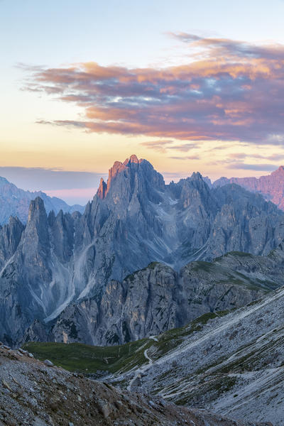 Views of Cadini di Misurina seen from Lavaredo fork in the Italian Alps, Dolomites, Auronzo di Cadore, Belluno, Veneto, Italy