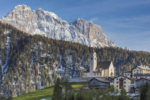 The charming village of Colle Santa Lucia with the mount Civetta, Agordino, province of Belluno, Dolomites, Veneto, Italy