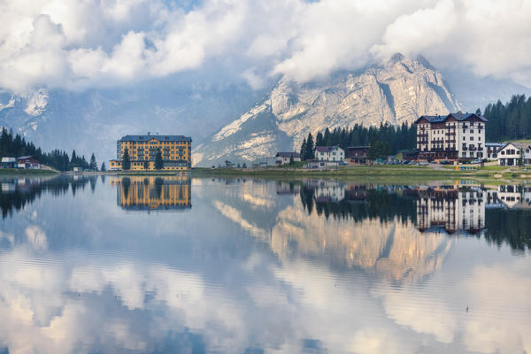 Misurina and the lake with Sorapis mountain on the background, Auronzo di Cadore, Belluno, Veneto, Italy