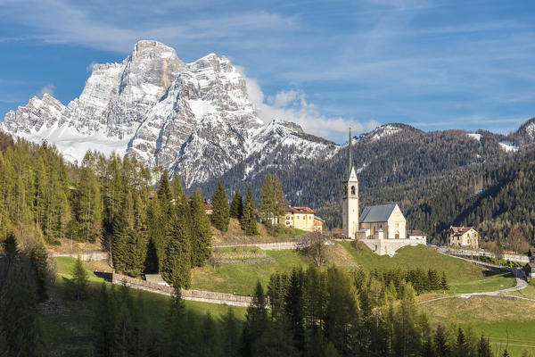 The charming village of Selva di Cadore with the mount Pelmo, province of Belluno, Dolomites, Veneto, Italy