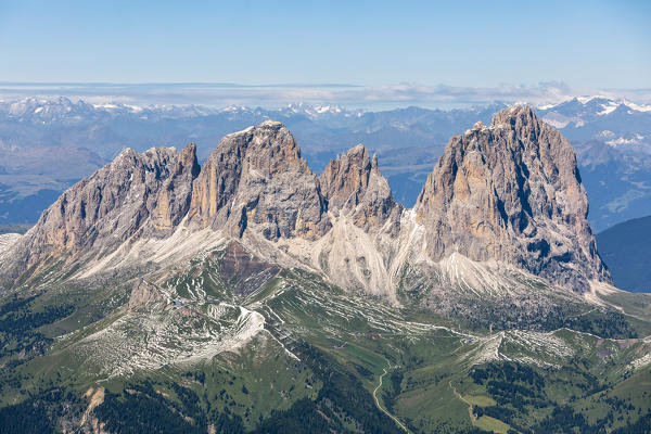 Sassolungo group as seen from Marmolada, Dolomites, Trentino South Tyrol, Italy