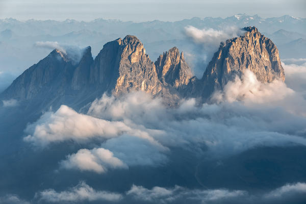 Sassolungo group as seen from Marmolada, Dolomites, Trentino South Tyrol, Italy