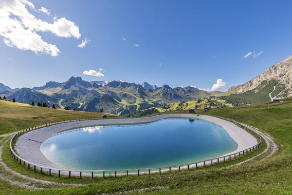Small artificial lake near the Bec de Roces refuge, Dolomites, Arabba, Livinallogo del Col di Lana, Belluno, Veneto, Italy
