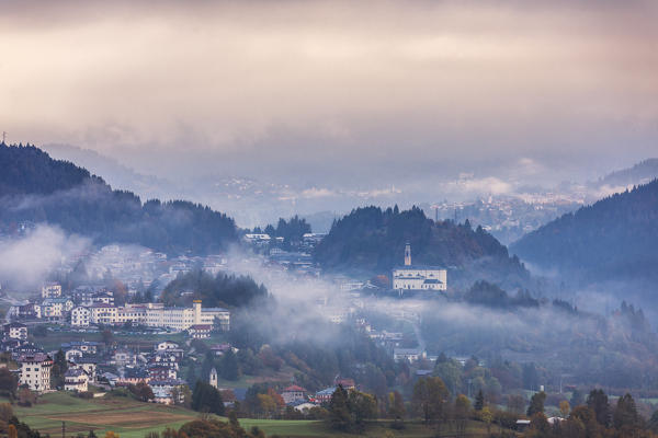morning view of Domegge di Cadore and Vallesella, Belluno, Veneto, Italy