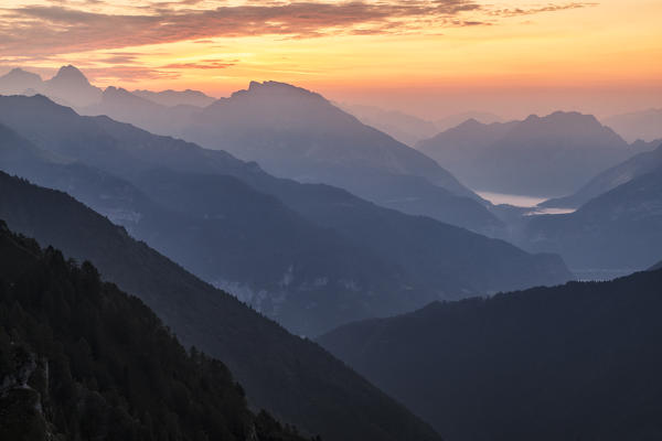 summer sunrise towards the vajont valley, the Friulian Dolomites and Oltre Piave Dolomites, Pordenone, Friuli Venezia Giulia, Italy