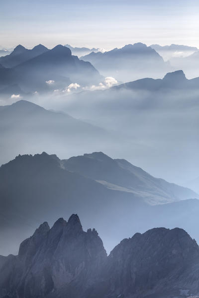 view from Marmolada towards the horizon, Dolomites, Trentino Alto Adige, Italy