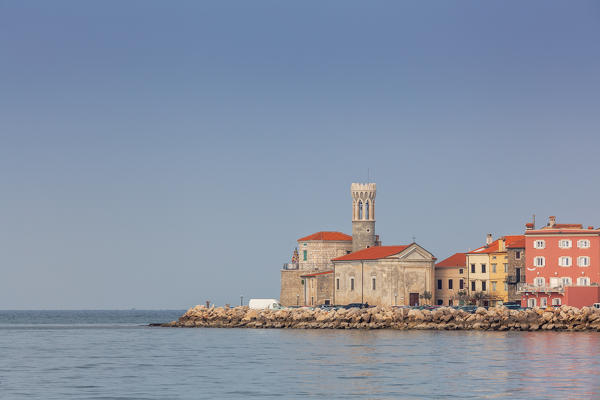 Church of St. Klement and the Punta Lighthouse, Piran, Primorska, Istria, Adriatic Coast, Slovenia
