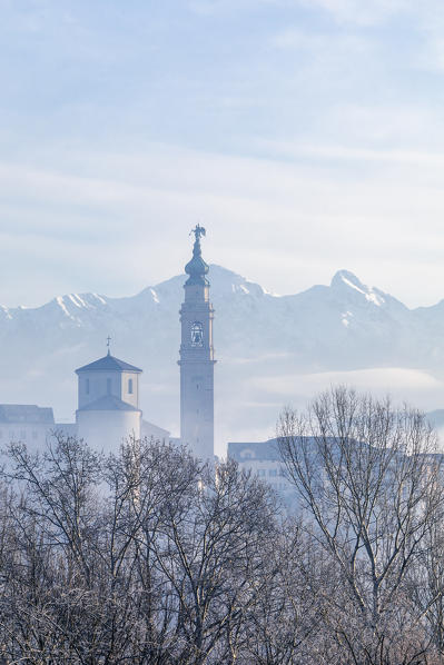 detail of the historic center of belluno with the bell tower of the cathedral, Belluno, Veneto, Italy